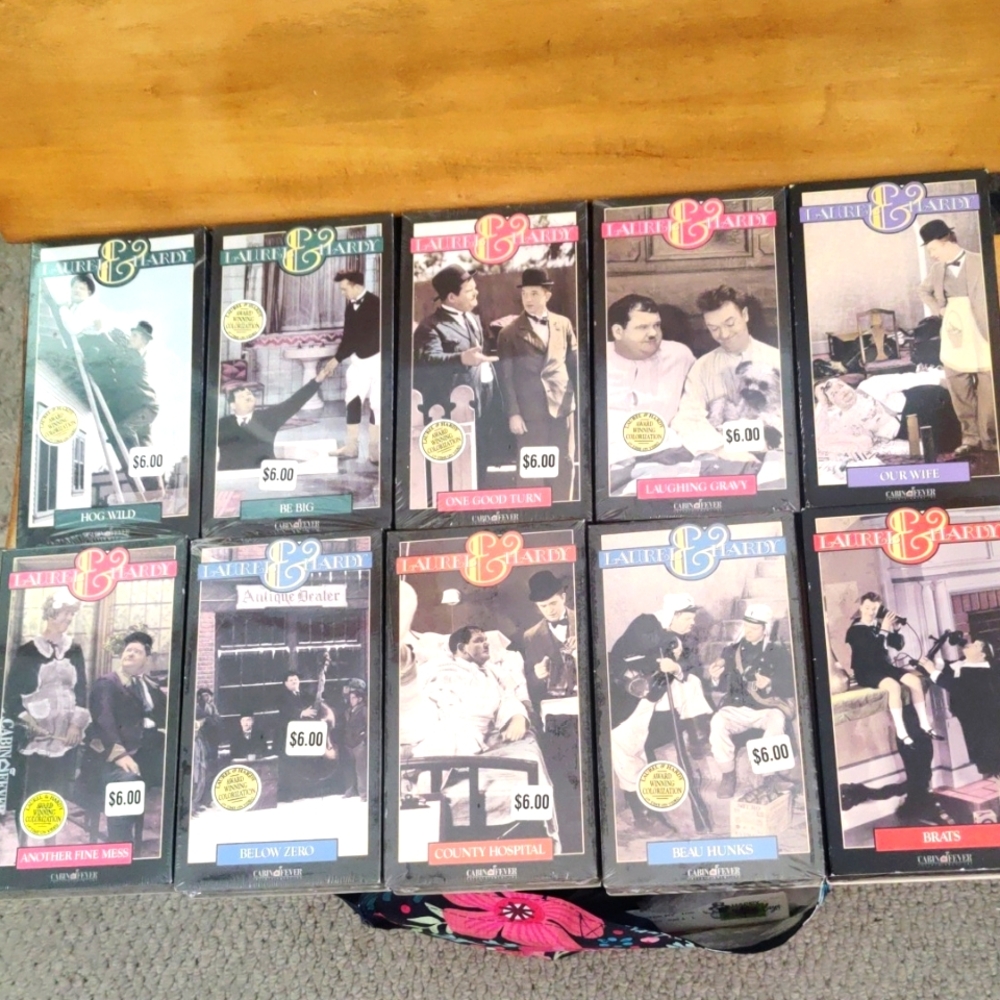 NWT Laurel And Hardy 10 Lot VHS Tapes By Cabin Fever.   8 Sealed Copies 2 Open